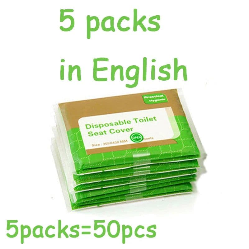 image-5packs 50pcs/lot Disposable Toilet Seat Cover 100% Waterproof Safety Travel/Camping Bathroom Accessiories Mat Portable