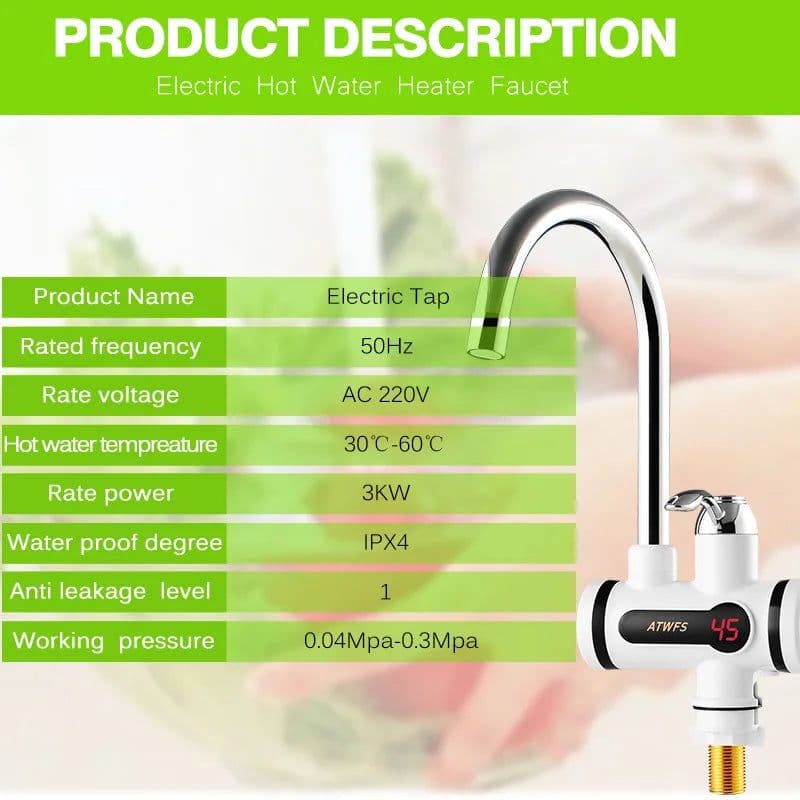 image-ATWFS Electric Kitchen Water Heater Tap Instant Hot Water Faucet Heater Cold Heating Faucet Tankless Instantaneous Water Heater