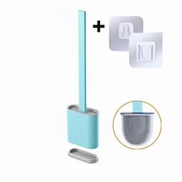 image-Black Silicone Toilet Brush Flat Head Soft Bristles White Brush With Quick Drying Holder Set For Bathroom Accessory Tools