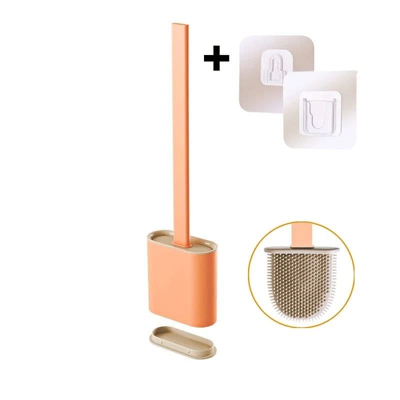 image-Black Silicone Toilet Brush Flat Head Soft Bristles White Brush With Quick Drying Holder Set For Bathroom Accessory Tools