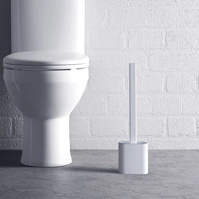 image-Black Silicone Toilet Brush Flat Head Soft Bristles White Brush With Quick Drying Holder Set For Bathroom Accessory Tools