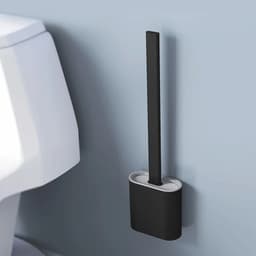 image-Black Silicone Toilet Brush Flat Head Soft Bristles White Brush With Quick Drying Holder Set For Bathroom Accessory Tools