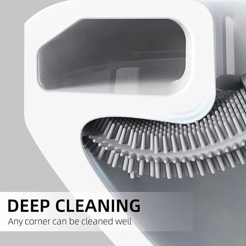 image-Black Silicone Toilet Brush Flat Head Soft Bristles White Brush With Quick Drying Holder Set For Bathroom Accessory Tools