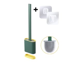 image-Black Silicone Toilet Brush Flat Head Soft Bristles White Brush With Quick Drying Holder Set For Bathroom Accessory Tools