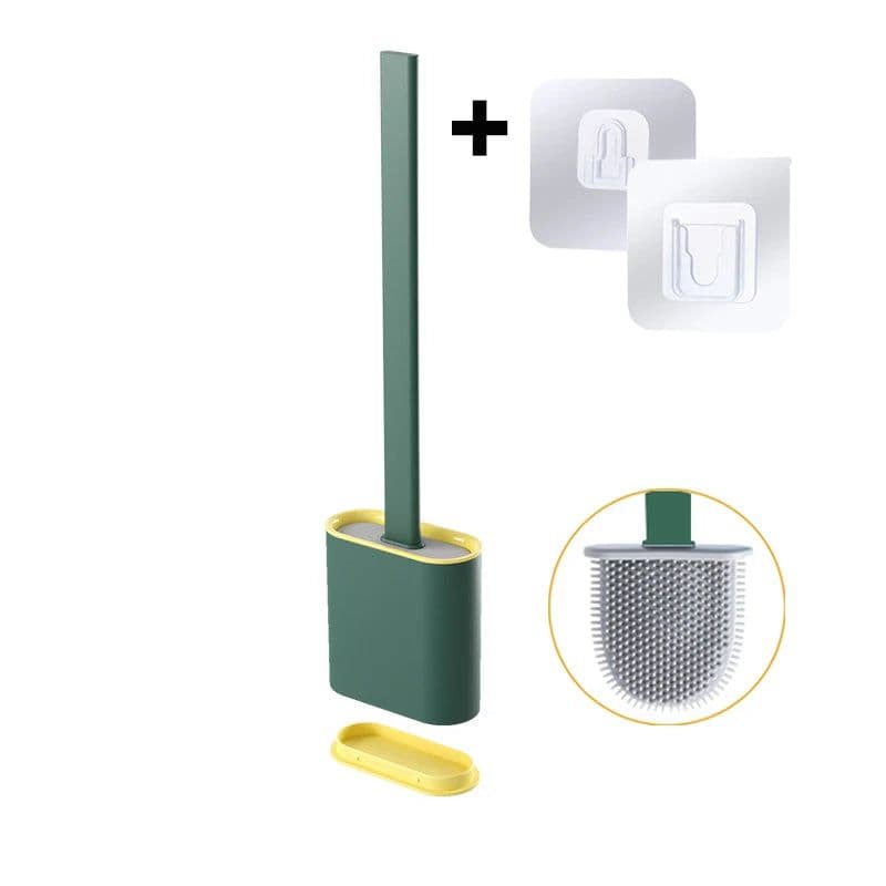 image-Black Silicone Toilet Brush Flat Head Soft Bristles White Brush With Quick Drying Holder Set For Bathroom Accessory Tools