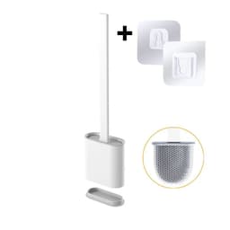 image-Black Silicone Toilet Brush Flat Head Soft Bristles White Brush With Quick Drying Holder Set For Bathroom Accessory Tools