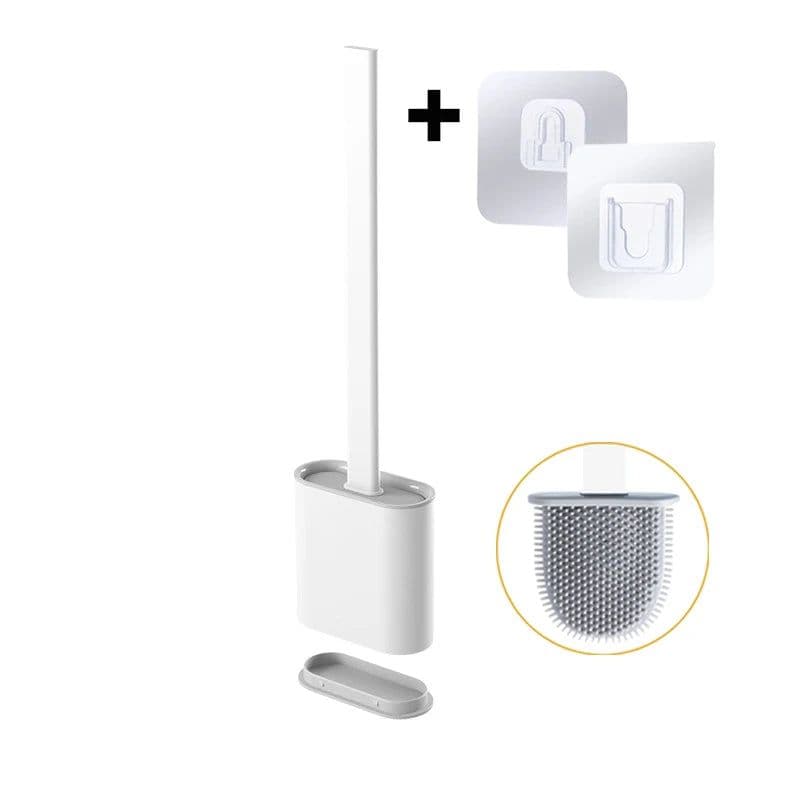image-Black Silicone Toilet Brush Flat Head Soft Bristles White Brush With Quick Drying Holder Set For Bathroom Accessory Tools