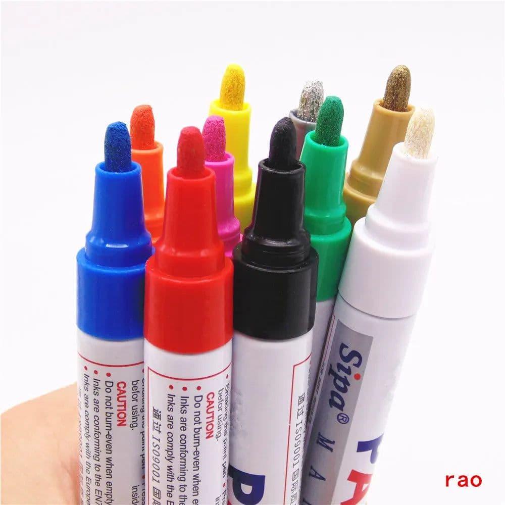 image-10 Colors Waterproof Car Tyre Tire Tread Rubber Metal Permanent Paint Marker Pen Round Brush