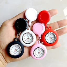 image-Colourful Blank Badge Reel Retractable Nurse Doctor Silicone Pocket Watch Fashion Hospital Hang Clips Quartz Gift Watches Clock