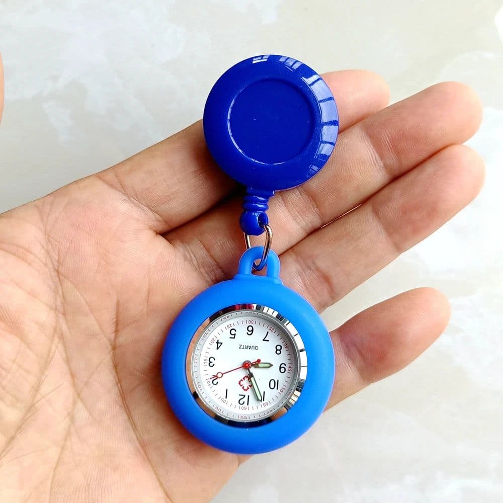 image-Colourful Blank Badge Reel Retractable Nurse Doctor Silicone Pocket Watch Fashion Hospital Hang Clips Quartz Gift Watches Clock