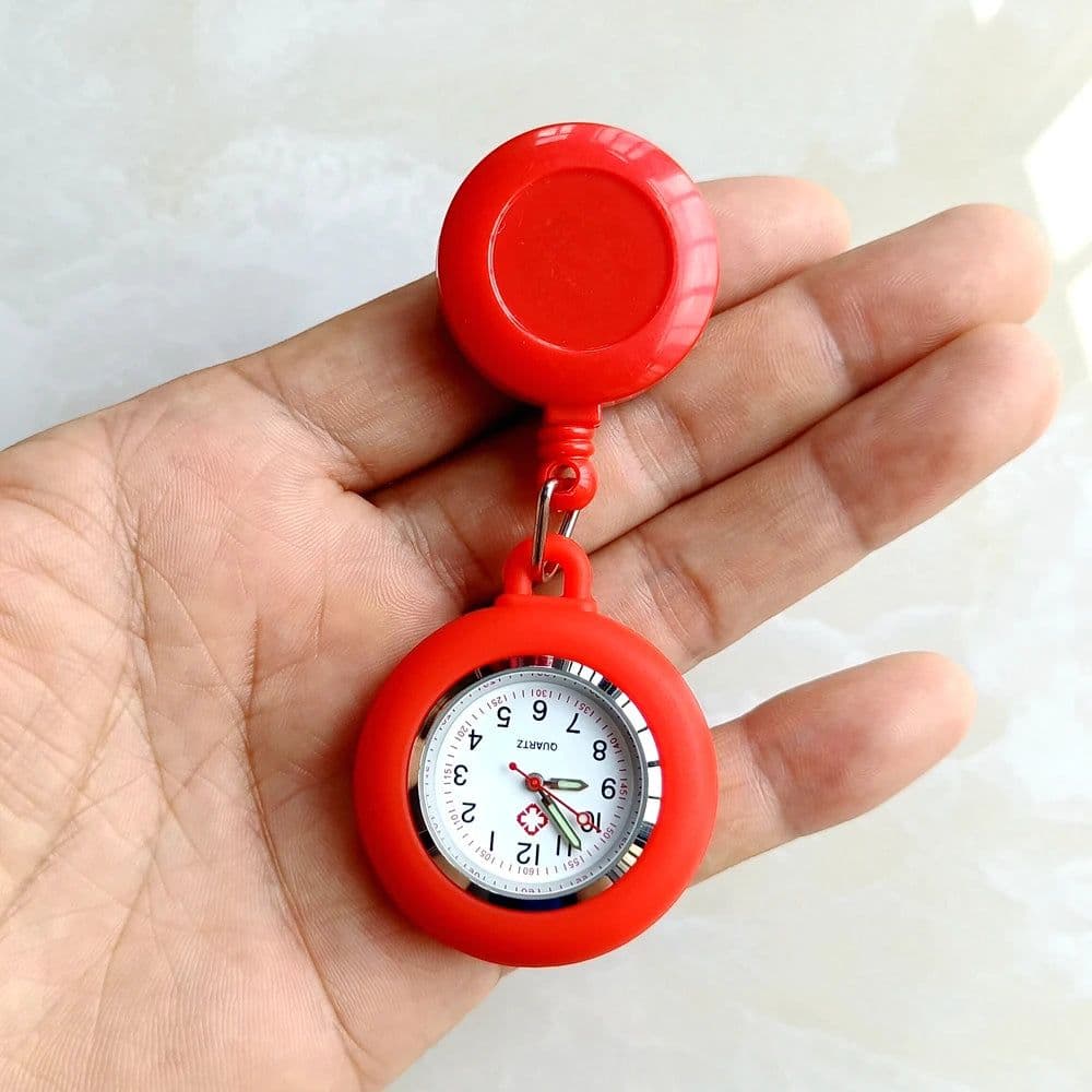 image-Colourful Blank Badge Reel Retractable Nurse Doctor Silicone Pocket Watch Fashion Hospital Hang Clips Quartz Gift Watches Clock