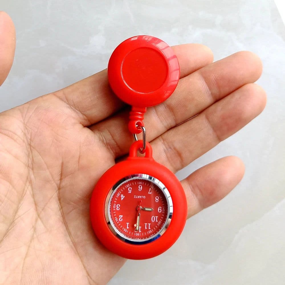image-Colourful Blank Badge Reel Retractable Nurse Doctor Silicone Pocket Watch Fashion Hospital Hang Clips Quartz Gift Watches Clock