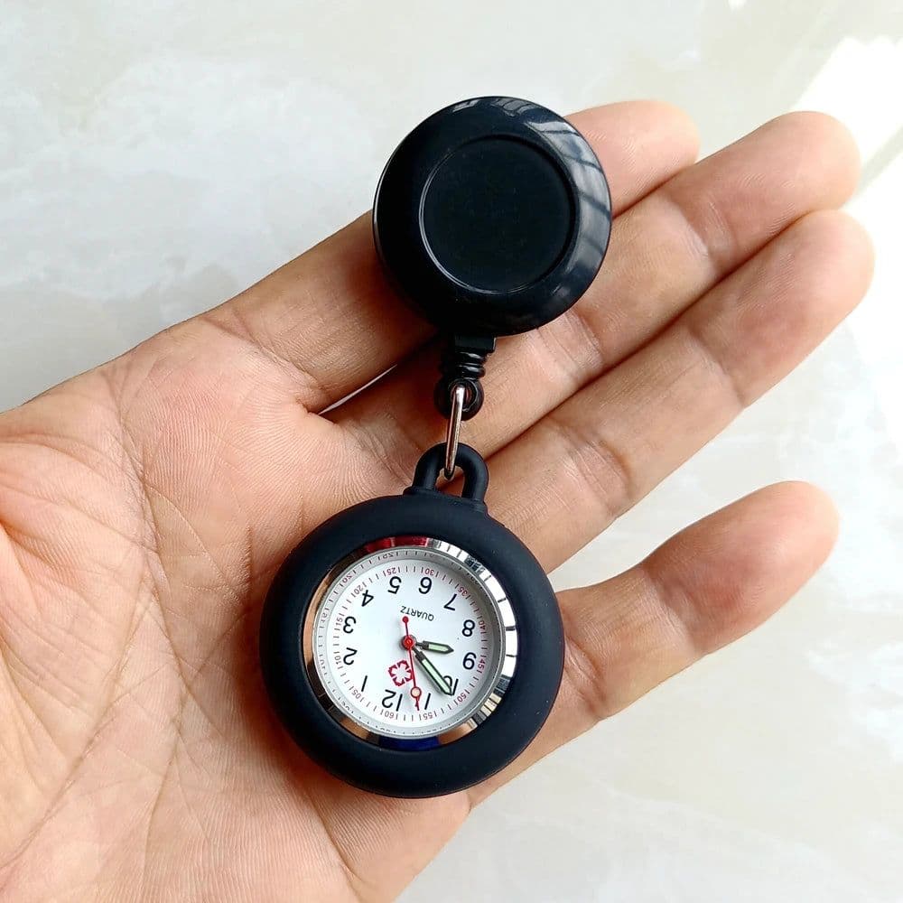 image-Colourful Blank Badge Reel Retractable Nurse Doctor Silicone Pocket Watch Fashion Hospital Hang Clips Quartz Gift Watches Clock