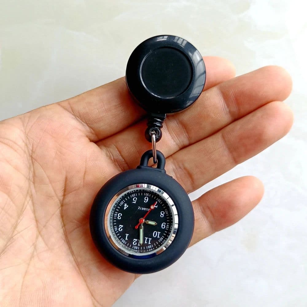 image-Colourful Blank Badge Reel Retractable Nurse Doctor Silicone Pocket Watch Fashion Hospital Hang Clips Quartz Gift Watches Clock