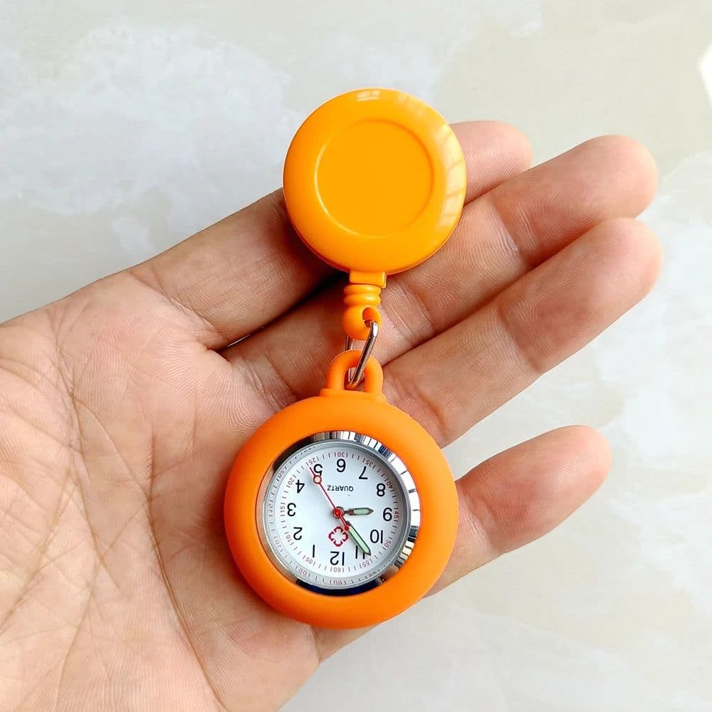 image-Colourful Blank Badge Reel Retractable Nurse Doctor Silicone Pocket Watch Fashion Hospital Hang Clips Quartz Gift Watches Clock