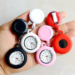 image-Colourful Blank Badge Reel Retractable Nurse Doctor Silicone Pocket Watch Fashion Hospital Hang Clips Quartz Gift Watches Clock