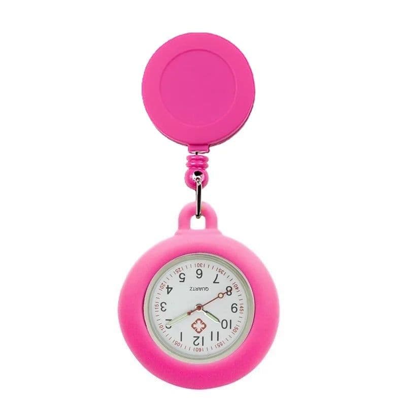 image-Colourful Blank Badge Reel Retractable Nurse Doctor Silicone Pocket Watch Fashion Hospital Hang Clips Quartz Gift Watches Clock