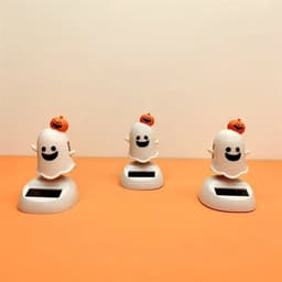 image-Halloween Happy Ghost Solar Toy Funny Cartoon Cute White Pumpkin Ghost Swinging Doll Desktop Decorations Solar Car Ornament