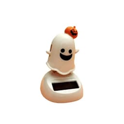image-Halloween Happy Ghost Solar Toy Funny Cartoon Cute White Pumpkin Ghost Swinging Doll Desktop Decorations Solar Car Ornament