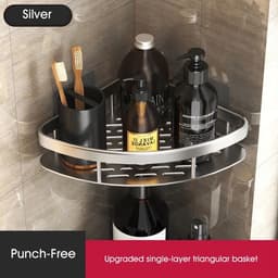 image-Bathroom Shelves No-drill Wall Mount Corner Shelf Shower Storage Rack Holder for WC Shampoo Organizer Bathroom Accessories