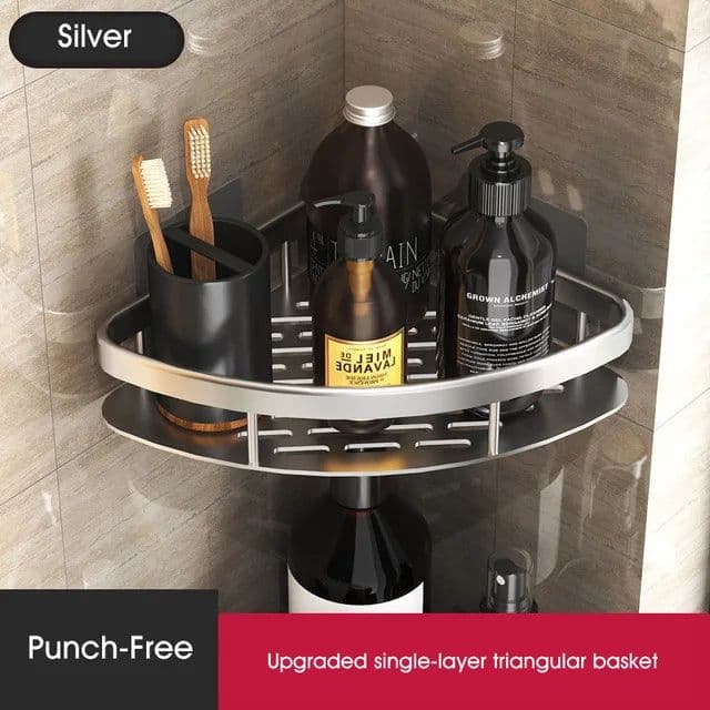 image-Bathroom Shelves No-drill Wall Mount Corner Shelf Shower Storage Rack Holder for WC Shampoo Organizer Bathroom Accessories