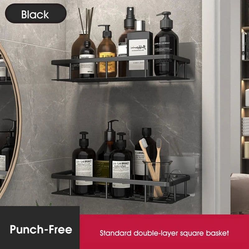 image-Bathroom Shelves No-drill Wall Mount Corner Shelf Shower Storage Rack Holder for WC Shampoo Organizer Bathroom Accessories