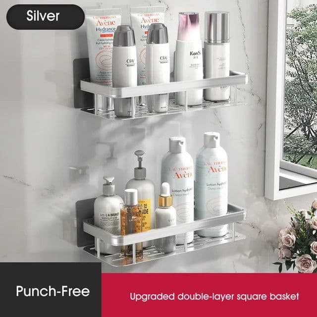 image-Bathroom Shelves No-drill Wall Mount Corner Shelf Shower Storage Rack Holder for WC Shampoo Organizer Bathroom Accessories