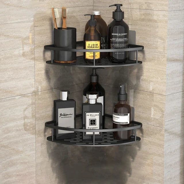 image-Bathroom Shelves No-drill Wall Mount Corner Shelf Shower Storage Rack Holder for WC Shampoo Organizer Bathroom Accessories
