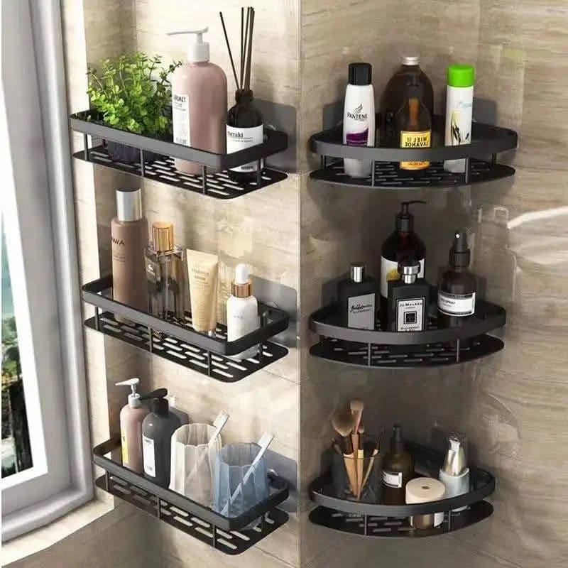 image-Bathroom Shelves No-drill Wall Mount Corner Shelf Shower Storage Rack Holder for WC Shampoo Organizer Bathroom Accessories