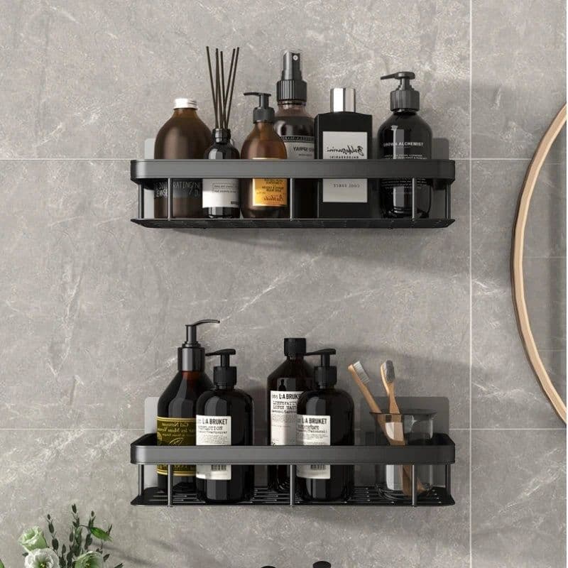 image-Bathroom Shelves No-drill Wall Mount Corner Shelf Shower Storage Rack Holder for WC Shampoo Organizer Bathroom Accessories