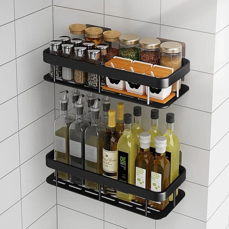 image-Bathroom Shelves No-drill Wall Mount Corner Shelf Shower Storage Rack Holder for WC Shampoo Organizer Bathroom Accessories