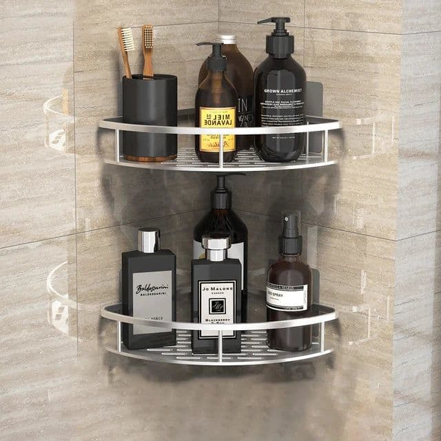image-Bathroom Shelves No-drill Wall Mount Corner Shelf Shower Storage Rack Holder for WC Shampoo Organizer Bathroom Accessories