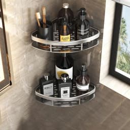 image-Bathroom Shelves No-drill Wall Mount Corner Shelf Shower Storage Rack Holder for WC Shampoo Organizer Bathroom Accessories