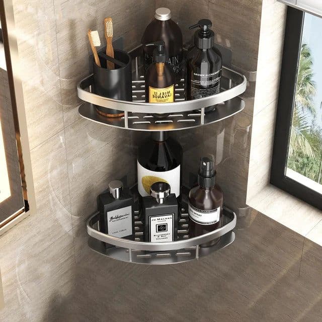 image-Bathroom Shelves No-drill Wall Mount Corner Shelf Shower Storage Rack Holder for WC Shampoo Organizer Bathroom Accessories