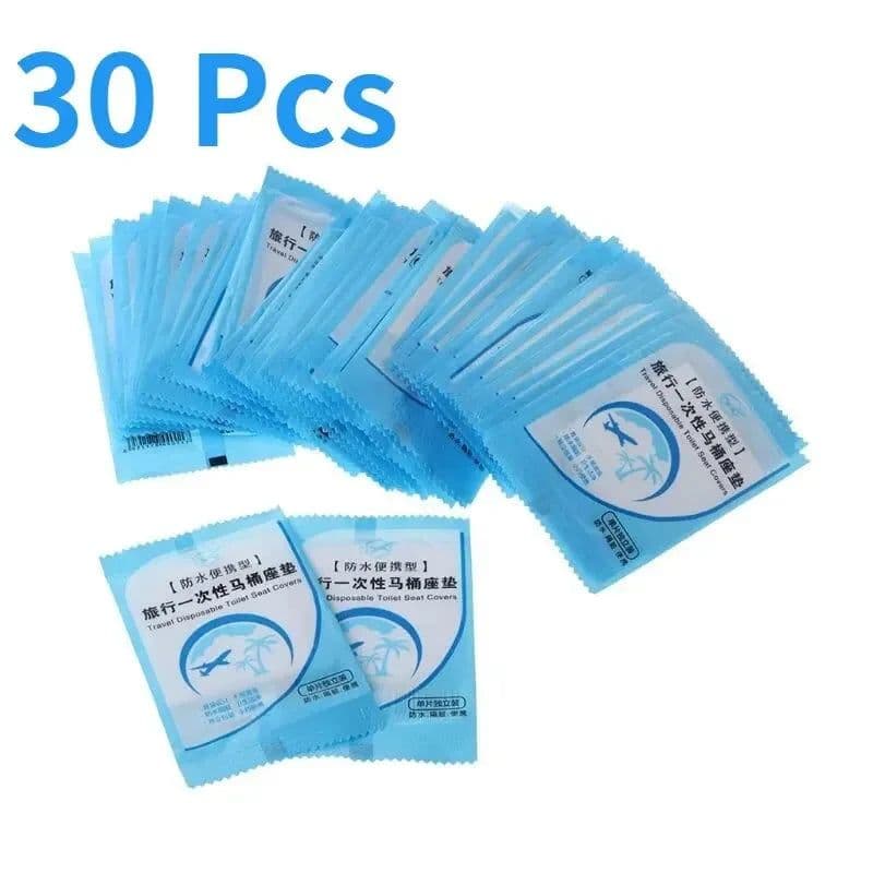 image-30Pcs Disposable Toilet Seat Cover Mat Portable 100% Waterproof Safety Toilet Seat Pad for Travel/Camping Bathroom Accessiories