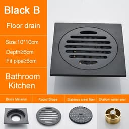 image-Free shipping Black Anti-odor 10cm Floor Drain Anti-odor Core Bathroom Hardware Square Bathroom Shower Floor Drain 10 x 10cm