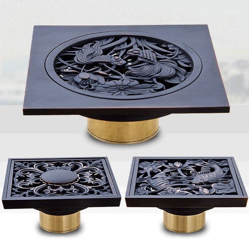 image-Free shipping Black Anti-odor 10cm Floor Drain Anti-odor Core Bathroom Hardware Square Bathroom Shower Floor Drain 10 x 10cm
