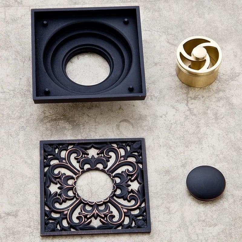 image-Free shipping Black Anti-odor 10cm Floor Drain Anti-odor Core Bathroom Hardware Square Bathroom Shower Floor Drain 10 x 10cm