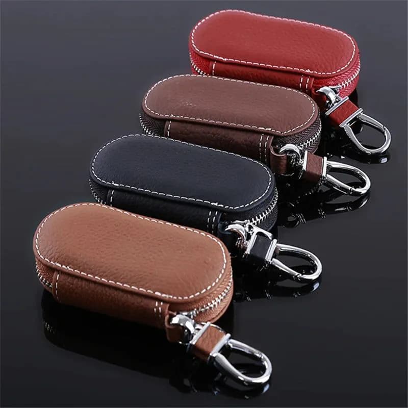 image-Men Key Holder Housekeeper Leather Car Key Wallets Keys Organizer Women Keychain Covers Zipper Key Case Bag Unisex Pouch Purse