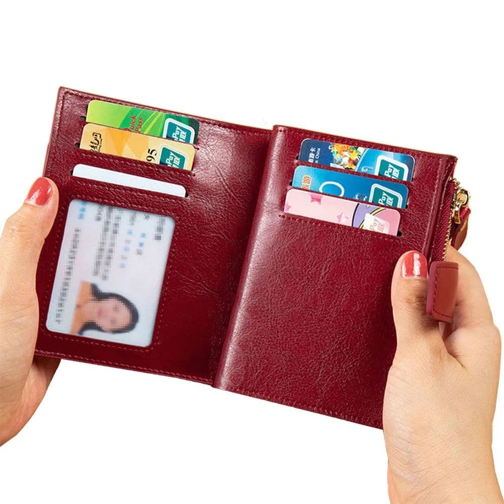 image-Women Wallet Genuine Leather Retro Oil Wax Cowhide Fashion Girls Wallet Short Zipper Cute Small Coin Purse for Women