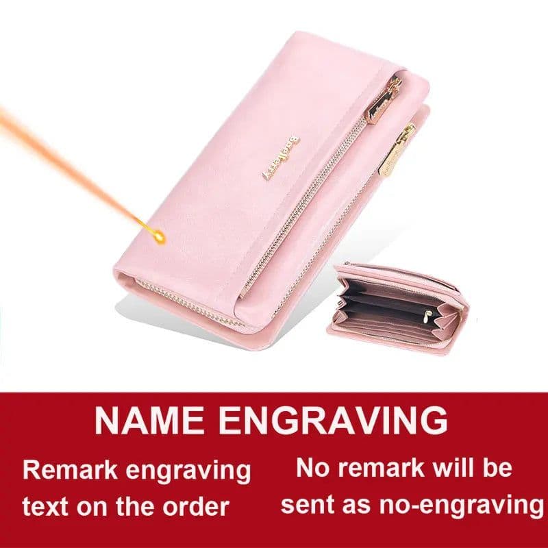 image-Baellerry 2024 Long Women Wallets Bag Phone Pocket Name Engraved Brand Female Wallet Zipper Card Holder Women's Purse For Girls