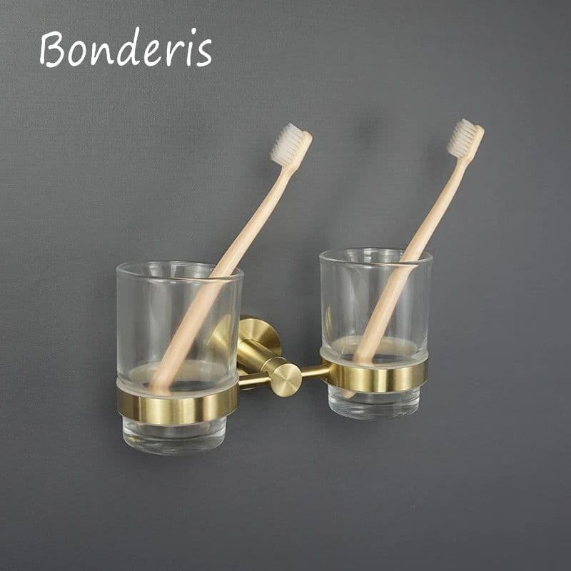 image-Brushed Gold Bathroom Accessories Toilet Brush Holder Paper Holder Towel Ring Bar Shelf Clothes Hook Soap Dispenser Cup Holder