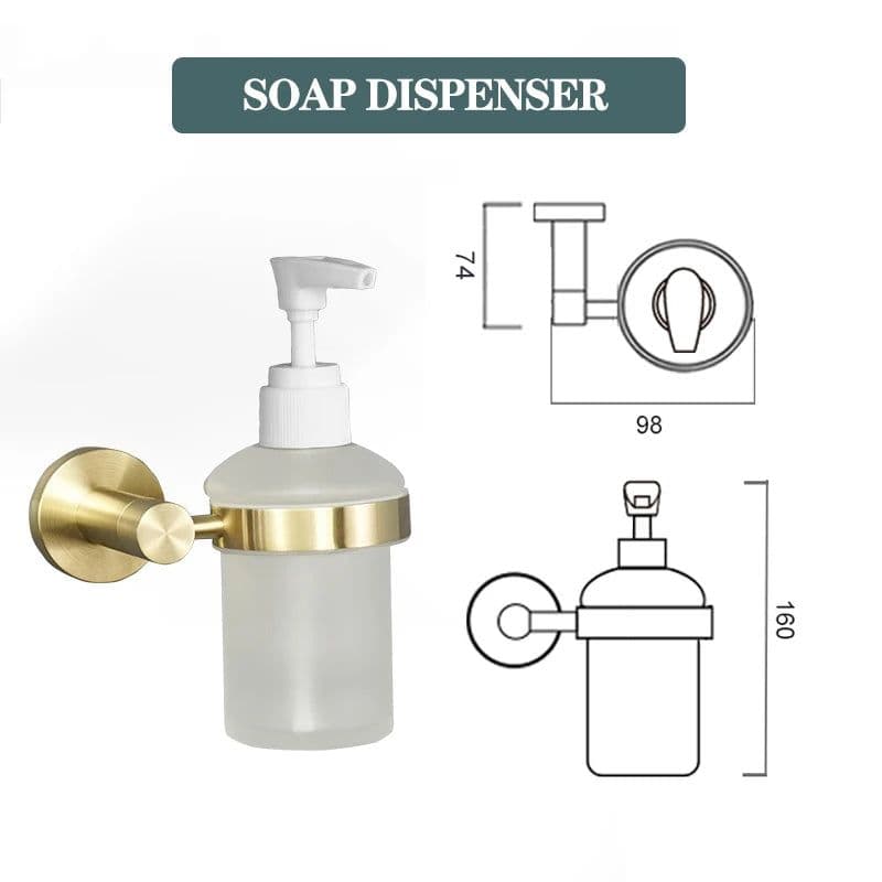 image-Brushed Gold Bathroom Accessories Toilet Brush Holder Paper Holder Towel Ring Bar Shelf Clothes Hook Soap Dispenser Cup Holder