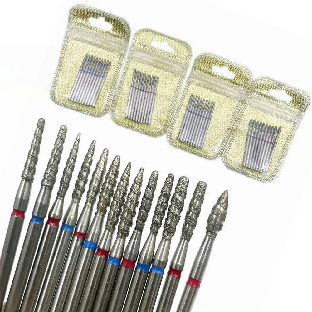 image-10Pcs Flame Nail Drill Bits Diamond Cutters for Manicure Cuticle Clean Burr Diamond Mill Nails Accessories Tool