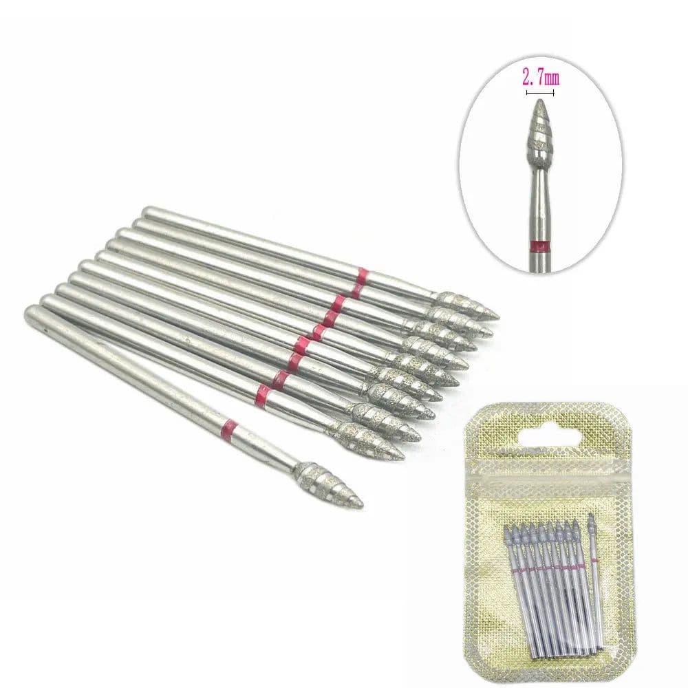 image-10Pcs Flame Nail Drill Bits Diamond Cutters for Manicure Cuticle Clean Burr Diamond Mill Nails Accessories Tool