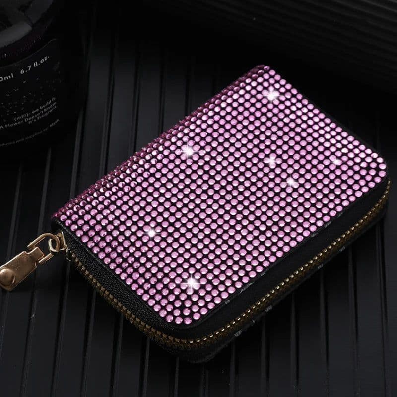 image-Women Card Storage Bag Stylish Coin Purse Rhinestone Small Wallet for Women Zipper Change Card Holder Wallets