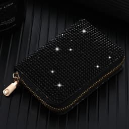 image-Women Card Storage Bag Stylish Coin Purse Rhinestone Small Wallet for Women Zipper Change Card Holder Wallets