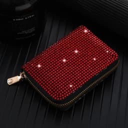 image-Women Card Storage Bag Stylish Coin Purse Rhinestone Small Wallet for Women Zipper Change Card Holder Wallets