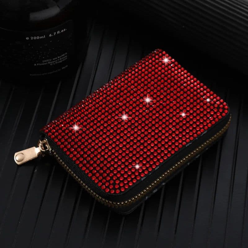 image-Women Card Storage Bag Stylish Coin Purse Rhinestone Small Wallet for Women Zipper Change Card Holder Wallets