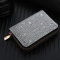 image-Women Card Storage Bag Stylish Coin Purse Rhinestone Small Wallet for Women Zipper Change Card Holder Wallets